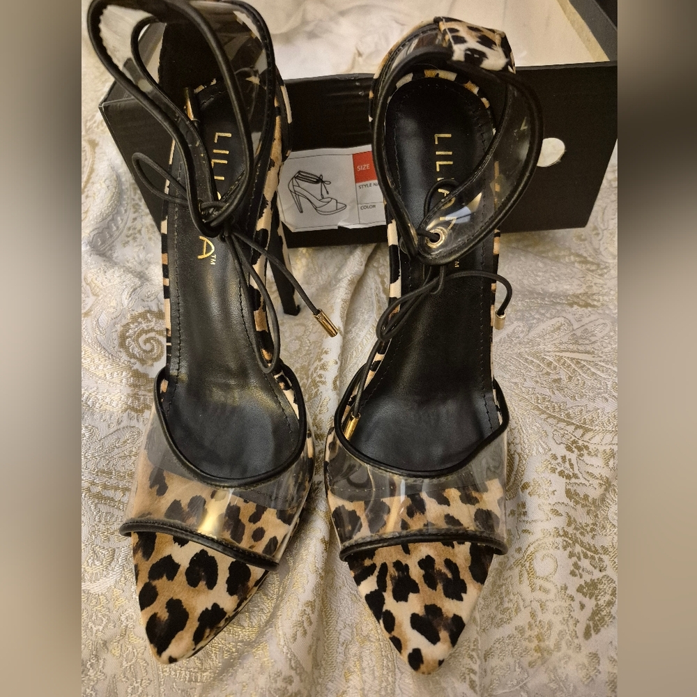 Liliana Black and Tan Leopard Heels